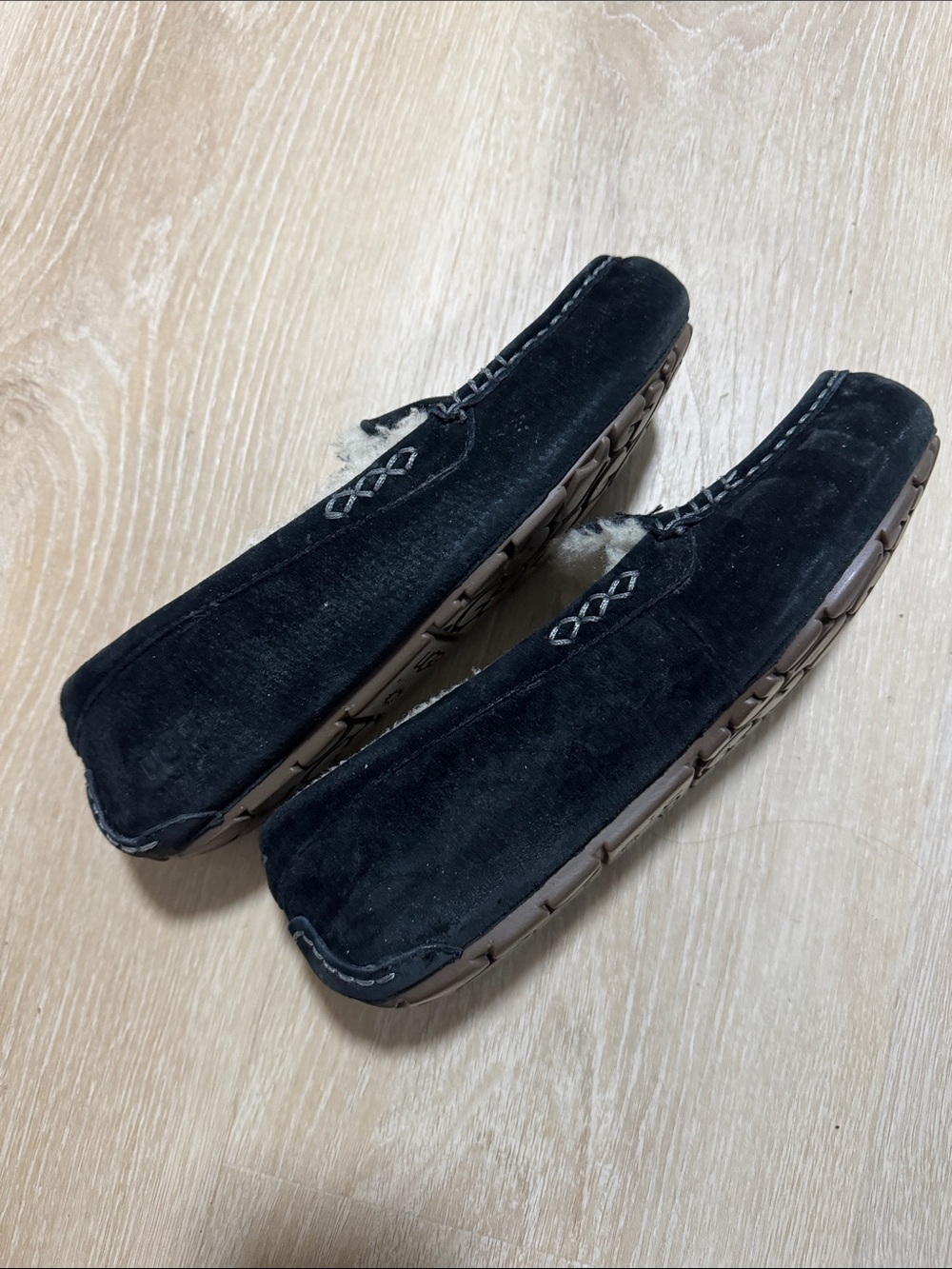 UGG Men’s Black Suede Shearling-Lined Slip-On Moccasins - Picture 3 of 5